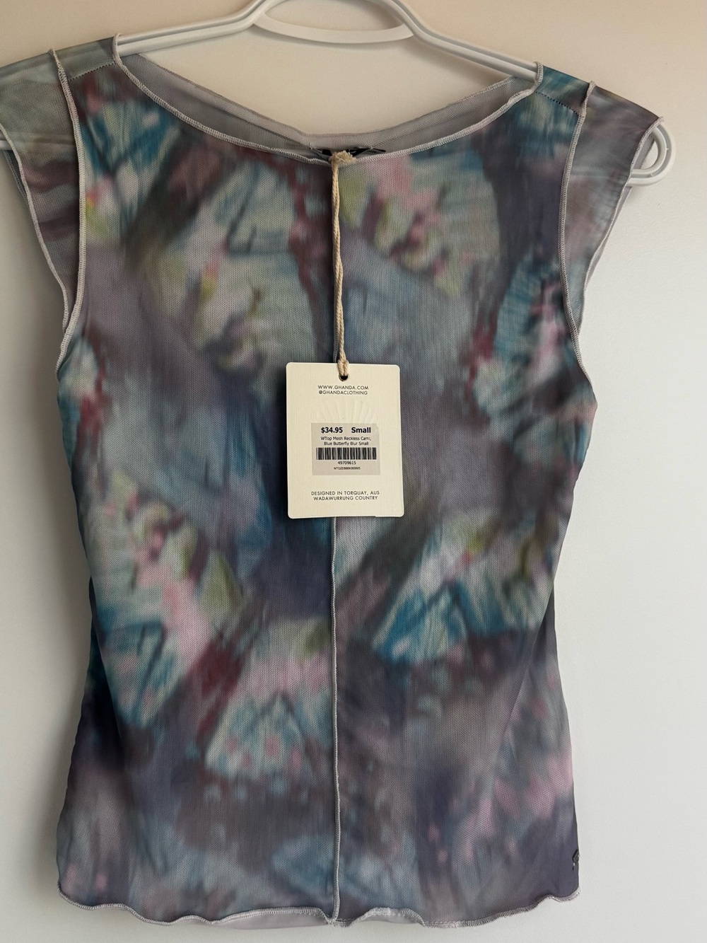 Ghanda Women's Short Sleeve Watercolor Print Top in Gray, Blue, Pink